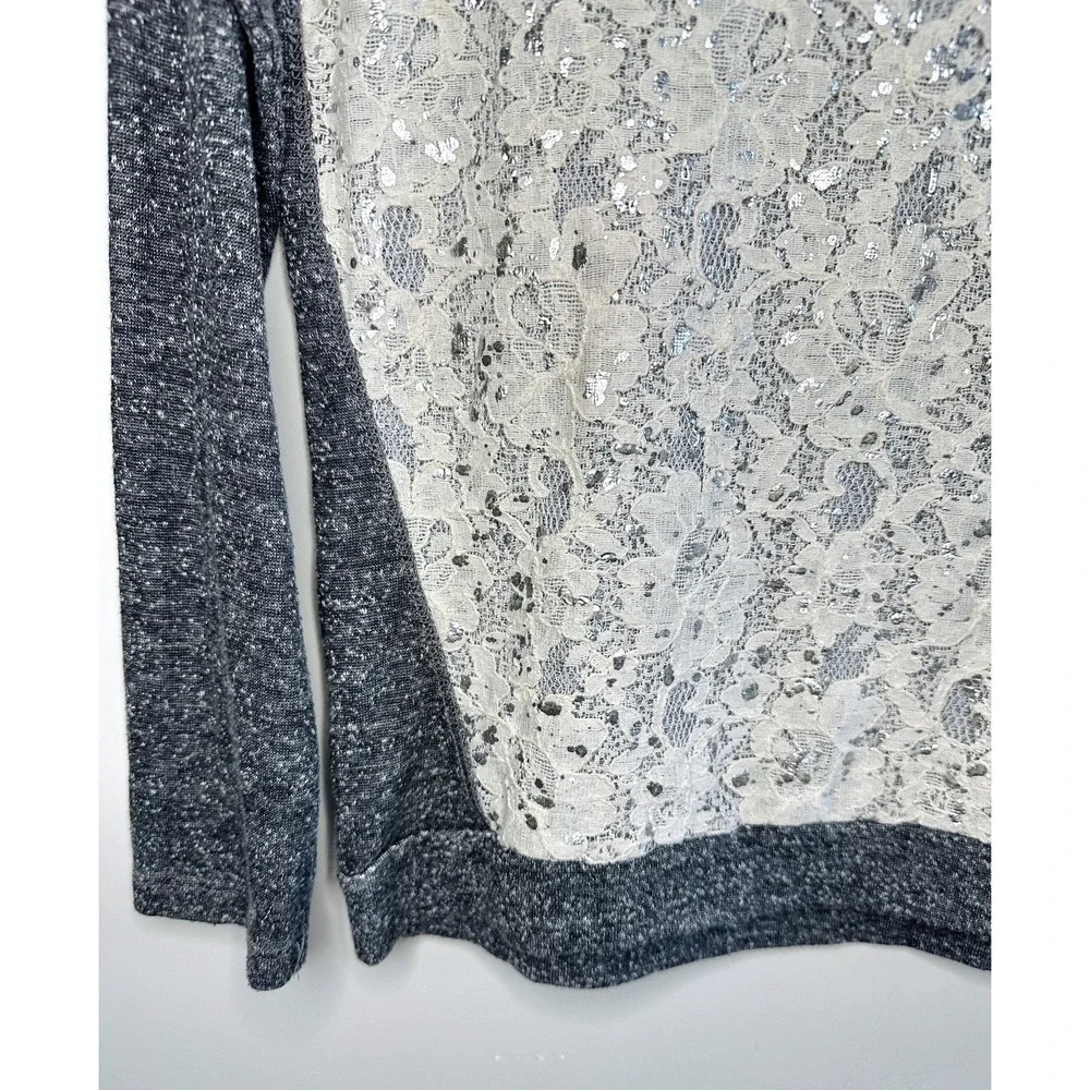 Vanity Grey Lace Knit Top Size S Long Sleeve Y2K Indie Sleaze Dark Cottagecore - Picture 5 of 11